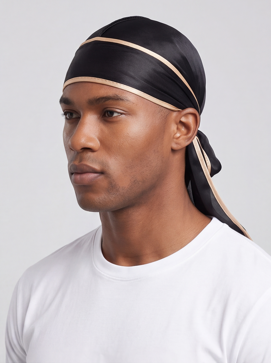 Black & Gold Satin Durag
